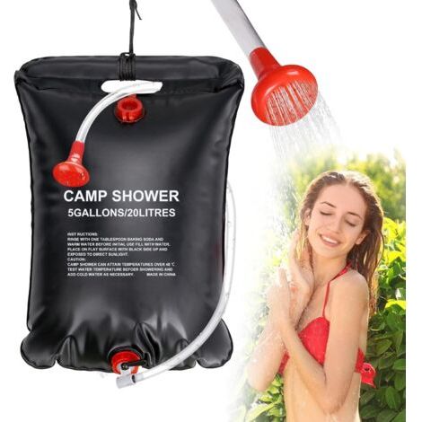 Sac de Douche Solaire Portable 20L Camping - Chauffage Rapide à 45°C avec Flexible Amovible, Tête Réglable, Pliable pour Randonnée, Escalade, Voyage (1/5)