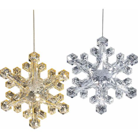 Addobbi a fiocco di neve in plastica dorata e argentata con fondo specchiato effetto riflettente da appendere, set da 6 pezzi, cm 13,5 x 4 x 15,5 H