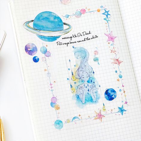 Momo Stickers, Planet 32, Dekorative Aufkleber im japanischen Stil für Notizbücher und Fotoalben, Verschlussaufkleber, DIY-Aufkleber, 45 Stück (1/5)