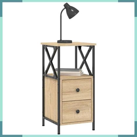 Table de chevet - 825945 - chêne sonoma - 34 x 35,5 x 70 cm - bois d'ingénierie et métal (1/5)