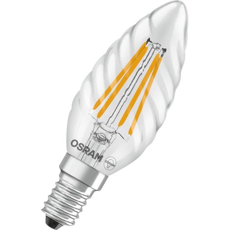 OSRAM Lampe LED forme bougie étoile BW40 filament, 2700 K blanc chaud, 3,4 W, E14, transparente, 470 lm, 15 000 h, pour lustres, forme bougie torsadée (1/4)