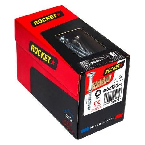 Vis à bois aggloméré acier zingué tête fraisée empreinte Torx T30 partiellement filetées 6x120/70 boîte de 100 p