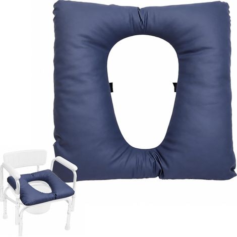 Coussin de siège de chaise de toilette en polyuréthane épais en coton doux imperméable anti-escarres pour chaise de douche, fauteuil roulant et table de chevet (bleu) (1/5)
