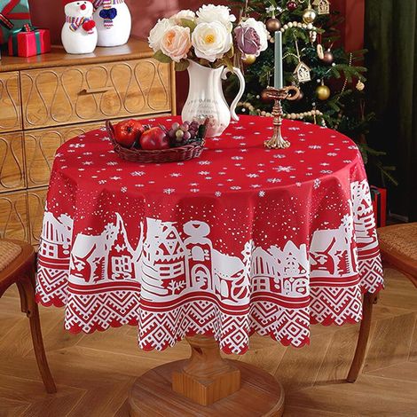 Nappe ronde de Noël d'hiver - Nappe rouge flocon de neige de 60 pouces - Pour fêtes intérieures, patio, cuisine d'hiver et plus encore - 1 feuille (1/5)