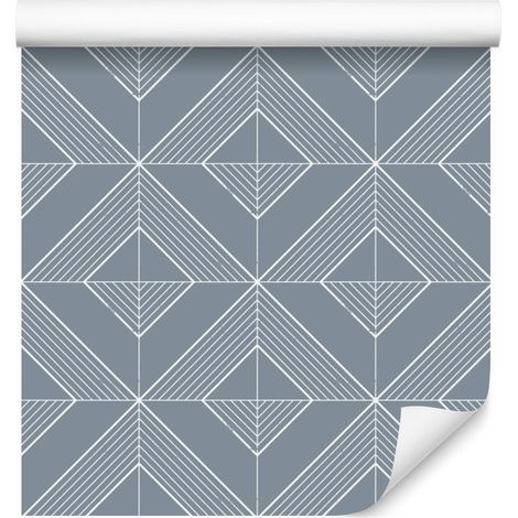 Geometrische Rautentapete, blau und hellgrau, 50 x 1000 cm (1/5)