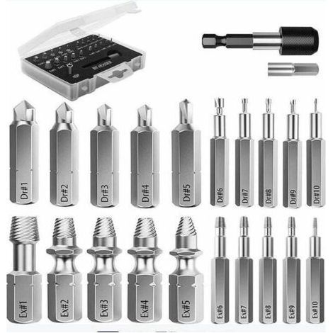 Tigrezy 22 PCS Upgraded HSS 4341 Alloy Steel Extraction Tools with Drill Bits 2 Magnetic Extension Bit Holder Socket Adapter for Damaged Bolt (1/5)