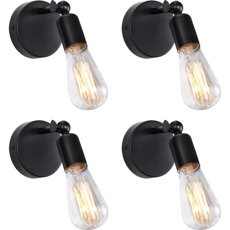 Lámpara de Pared Vintage E27 Retro Industria 180° Giratorio Iluminación de Pared Interior para Sala Dormitorio Pasillo Negro 4PCS (1/5)
