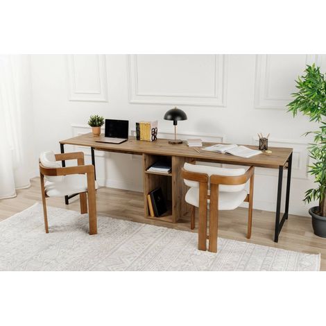 Dmora - Escritorio Violet, Escritorio multiusos, Mesa de oficina para PC, El plan de trabajo, 240x60 h74 cm, Pino y Negro (1/5)