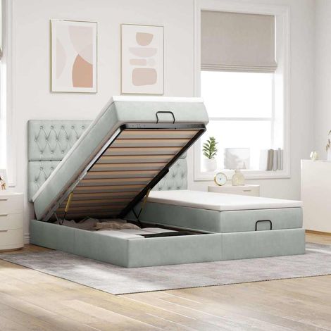 Ottoman-Bett mit Matratzen & LEDs Hellgrau 200x200 cm Samt (1/5)