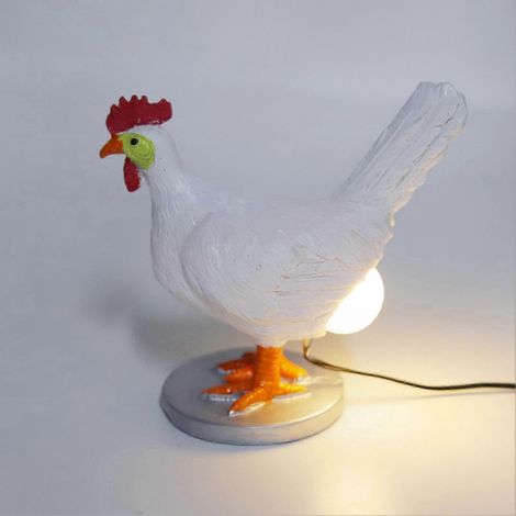 Luminaire décoratif en résine, poule pondeuse avec œuf, veilleuse USB amusante, 16 cm de haut, lampe de table chaleureuse pour l'ambiance de la maison. (1/5)