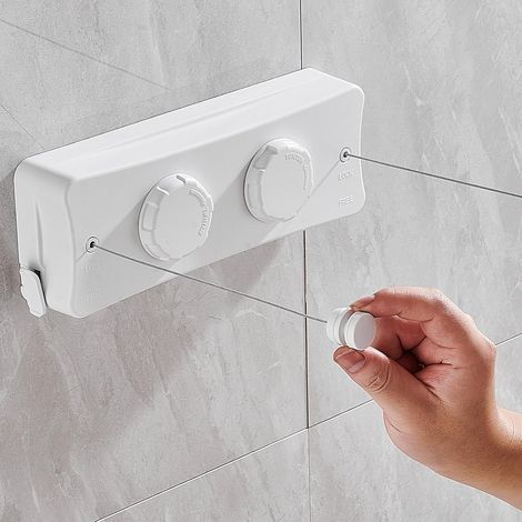 Corde à Linge Rétractable 2 x 5.1M Acier Inoxydable Fil a Linge Mural Retractable Ligne à Linge Résistante pour Intérieur, Hôtel, Balcon, Salle de Bain (Blanc)