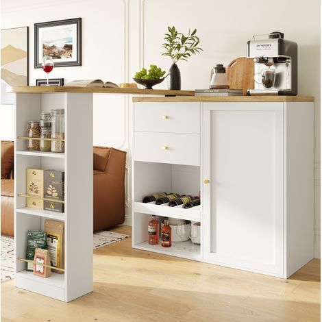 Credenza modulare 138x39x104 cm bianca in MDF con ripiani rotanti, cassetti e vani aperti (1/5)