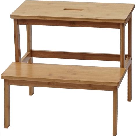 Tritthocker HHG-735, Stufenhocker Trittbank Holzhocker, Bambus 43x47x38cm