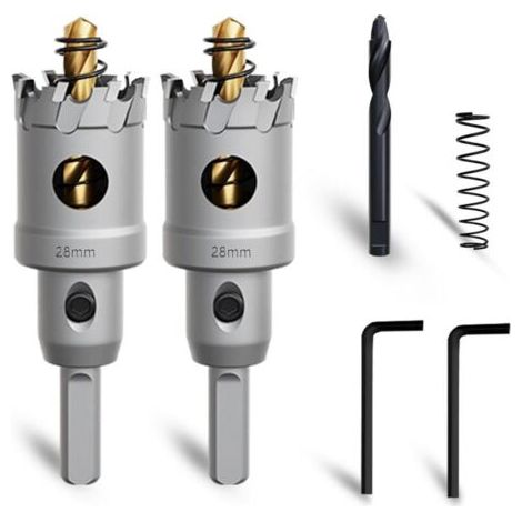 BUNTHAUS PA Ce kit de scie cloche en carbure de tungstène de 28 mm comprend un foret de guidage nitruré supplémentaire et une clé en L, adapté à l'acier, au fer, à l'aluminium et à d'autres métaux. (1/4)