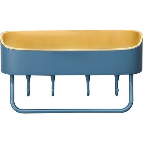 Scaffale portaoggetti per bagno, blu, 27 x 10,5 x 11 cm, 1 pezzo, senza foratura, per porta del bagno, con gancio per gel doccia (1/5)