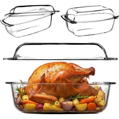 Fuente para hornear resistente al calor, capacidad de 5,1 L, fabricada en vidrio de borosilicato, resistente a temperaturas de -40 °C a +300 °C, apta para lavavajillas, incluye tapa. (1/5)