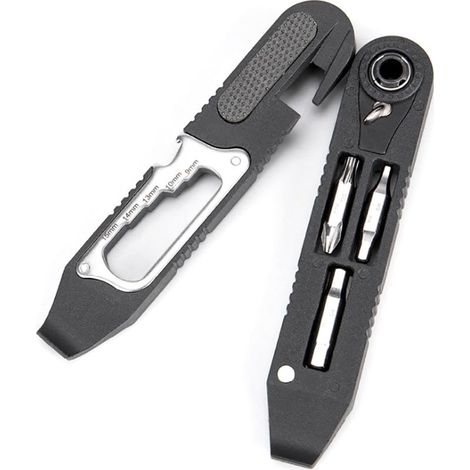 16-in-1-Multitool für Fahrräder mit Ratsche, Reifenheber und Mini-Reparaturset für Schläuche und Reifenpannen.