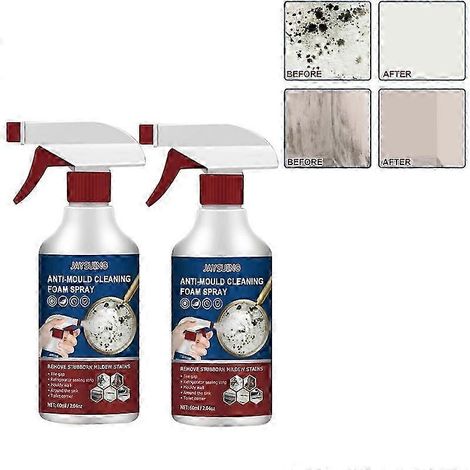 Mousse nettoyante anti-moisissures et anti-mildiou en spray, 60 ml, aux propriétés anti-moisissures. Conditionnement : 2 unités. (1/4)