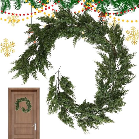 Guirlande de Noël 1,90 m, Réaliste, Faux, Décoration Guirlande de pin d'hiver au toucher réel Couronne décorative en pin réaliste et artificielle pour table, manteau, mur, (1/5)