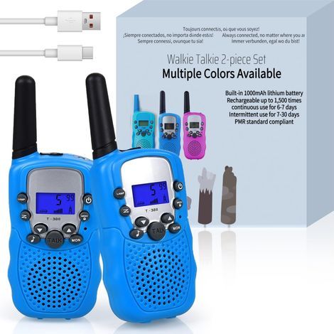 Talkies-walkies professionnels pour enfants, radio 388, radio de loisirs PMR 446 à 8 canaux avec une portée jusqu'à 2-3 km (lot de 2), bleus