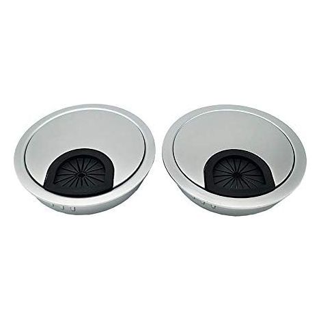 Lot de 2 Passe Câble Fil Ronds encastrables pour Table Bureau ⌀ 80mm, Alliage Zinc - Argent-80mm-2Pièces (1/5)