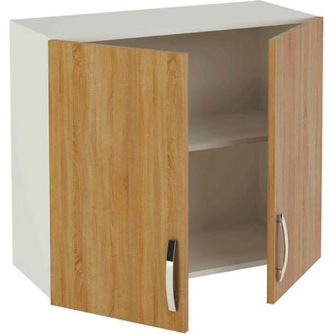 Pegane – Meuble haut de cuisine 2 portes chêne cortez – Hauteur 70 cm x Longueur 80 cm x Profondeur 35 cm – Étagère intérieure réglable