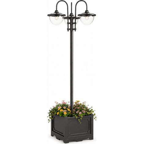 Lampadaire solaire de jardin à 3 lanternes, 18 LED, H 189 cm – Lumière blanche froide 6000 K, base jardinière, IP44, noir (1/5)