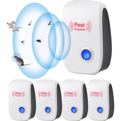 4PCS Répulsif Ultrason Anti-Rongeurs Insectes, Poulailler Ultrason Souris et Rats, Campagne Répulsif Anti Moustique Ultrason, Intérieur Répulsif Électronique Insectes Anti Souri pour Fourmis Araignées