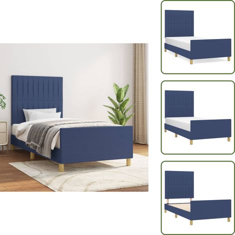 The Living Store Giroletto senza Materasso Blu 90x190 cm in Tessuto - Letto con testiera