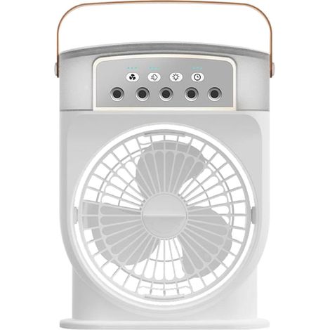 Ventilador de escritorio con nebulizador, 3 velocidades, batería recargable de 2000 mAh, depósito de 600 ml, 5 boquillas, ABS blanco, para uso en exteriores. (1/5)
