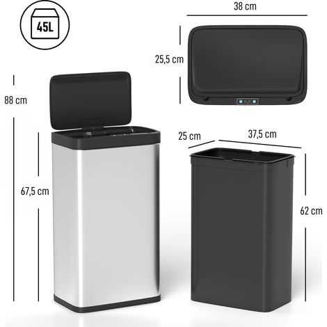 Sensor-Mülleimer, 45L Küchenmülleimer mit Soft-Close-Deckel, Bewegungssensor für Küche, Schlafzimmer, Büro, Silber (1/5)