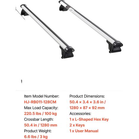 Barras transversales de aluminio con cierre, diseño aerodinámico, 128 cm (1/2)