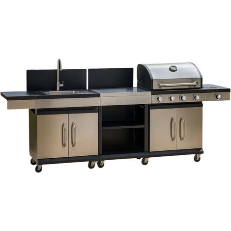 cucina da esterno giardini di maggio "artemisia" con barbecue a gas 4 fuochi 235x46x118 cm