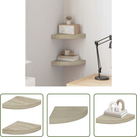 Wandregal - Eck-Schweberegale 2 Stk. Eichen-Optik 25x25x3,8 cm MDF (1/5)