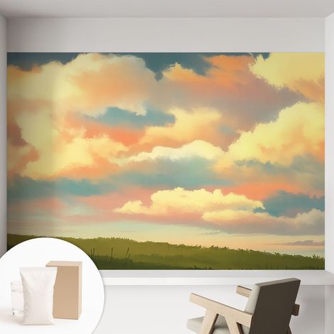 Papier peint intissé décoratif avec colle pour salon chambre et bureau Installation rapide Ciel et nuages 152x104 cm (1/5)