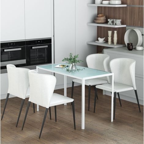 Mesa comedor de cristal para 4 personas blanca OKMYHOME (1/5)