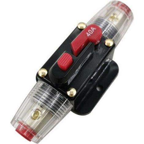 Disjoncteur 40A, porte-fusible en ligne 12V-24V DC, commutateur de réinitialisation manuelle fusible audio de voiture, protection du système audio de bloc de fusibles en ligne (40A) (1/3)