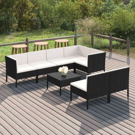 8-tlg. Garten-Lounge-Set mit Auflagen Poly Rattan Schwarz (1/5)