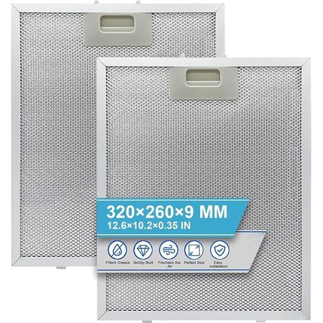Filtre à Graisse métallique pour Hotte Aspirante, 320 x 260 x 10 mm, 2 Filtres en Aluminium 5 Couches pour Hottes, Filtre Hotte Universelle, Large Gamme D'applications, Compatible Avec la Plupart Des (1/5)