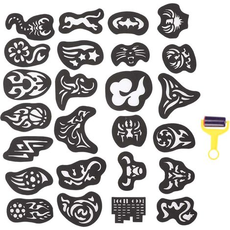 25 pochoirs à motifs de tatouage capillaire à colorier et à sculpter, autocollants pour coiffure (1/5)