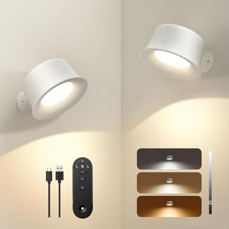 Applique Murale LED D'intérieur avec Batterie, Télécommande avec Contrôle Tactile, Rotation à 360 °, pour Salon, Chambre à Coucher, Escalier, Couloir, Applique Murale sans Fil, Blanche-1 Pièce (1/5)