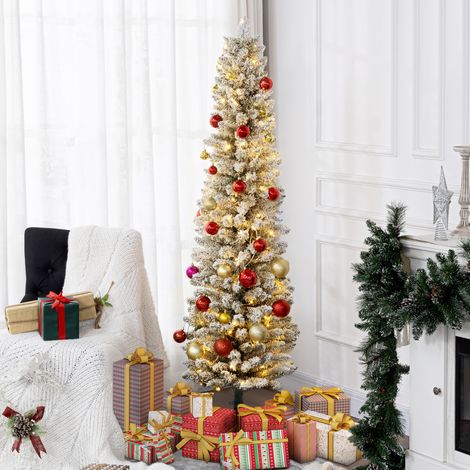 Árbol de Navidad Artificial Nevado 180 cm con 150 Luces LED 329 Ramas y Patas de Metal para Salón Verde y Blanco (1/5)