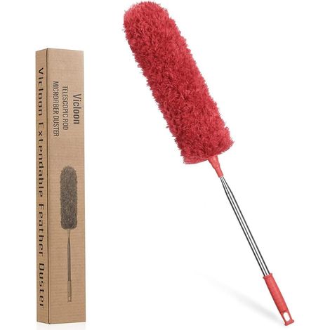 Staubwedel Teleskop Mikrofaser 243cm Edelstahl Stange Waschbar Rot (1/5)