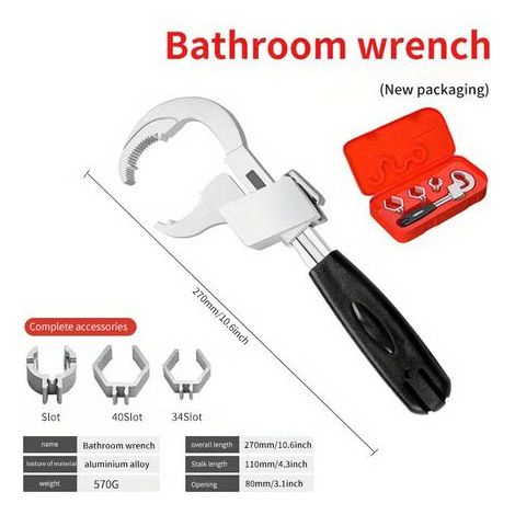 Clé à Molette Universelle Clé à Double Extrémité En Alliage D'aluminium Clé à Fourche Salle De Bain Plomberie Robinet Et évier Outil De Réparation (1/5)
