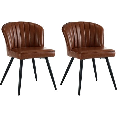 Sillas de Comedor de PU Cuero Juego de 2 Sillas Cocina Modernas Cojín Grueso Sillas de Salón con Patas Doradas para Sala de Estar Retaurante, Marrón, Wahson