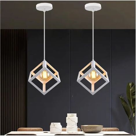 Lot de 2 Moderne Lustre Salon Blanc Lampe Suspension Industrielle en Métal pour Salon Chambre (1/4)