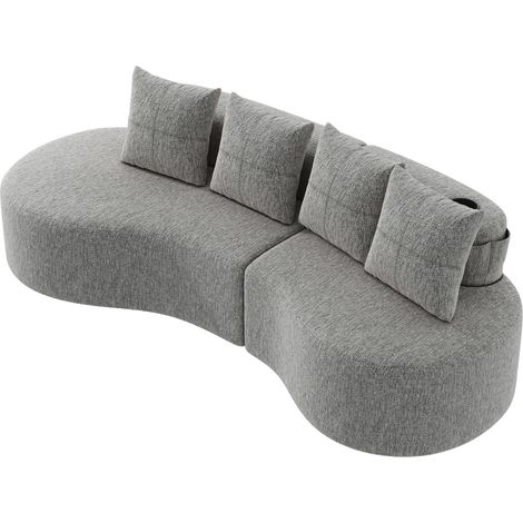 Divano in lino grigio chiaro 240 x 109 x 63 cm con 4 cuscini, portabicchieri e tasche (1/5)