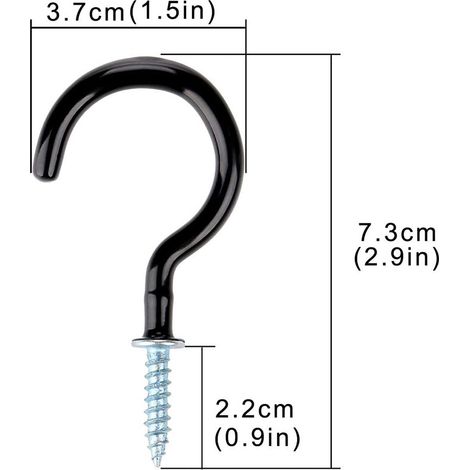 Lot de 20 crochets à visser noirs pour plafond et mur, suspension pour salle de bain cuisine (1/4)