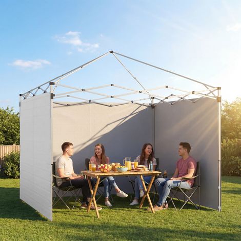 Lot de 3 parois latérales pour tonnelle de 3 x 3 m. Panneaux Latéraux pour pavillon. fermeture éclair tissu Oxford blanc