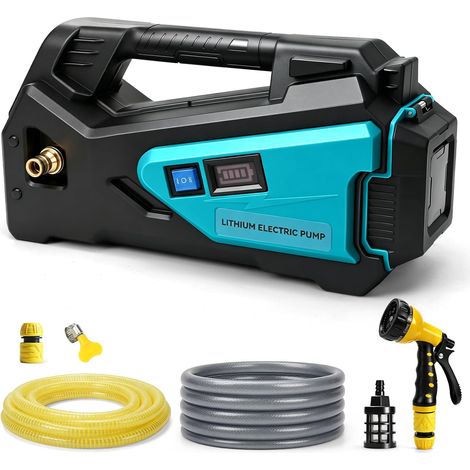 Pompe à eau portable auto-amorçante pour 18 V batterie (outil uniquement, pas de batterie), avec tuyau de sortie d'eau de 10 mètres, pistolet à eau haute pression, 7 modes (1/5)